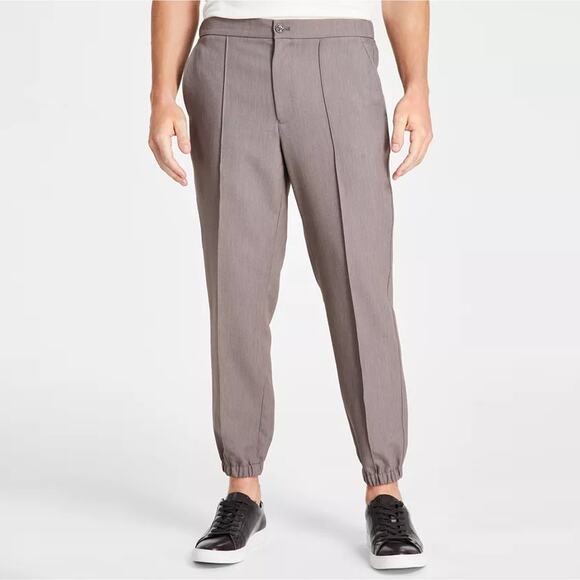 Alfani Men's Taupe Grey Woven Casual Regular Fit Dressy Jogger Pants Size L - Picture 1 of 5